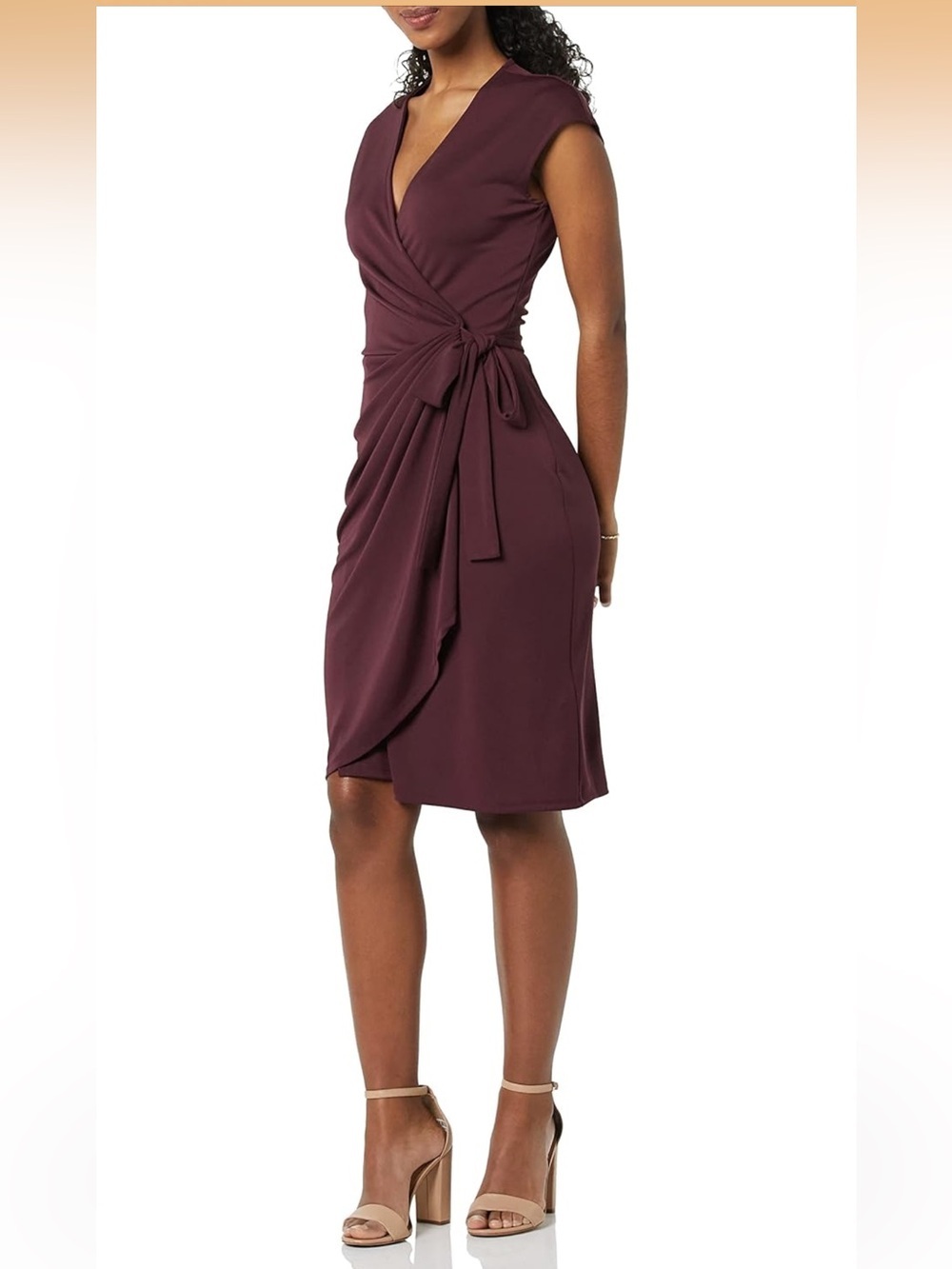 NWT Classic Cap Sleeve Wrap Dress with V Neck burgundy 2X